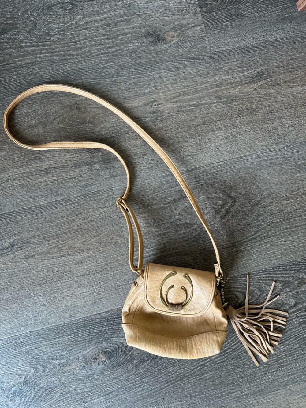 Target Beige Crossbody Bag with Tassel Accent